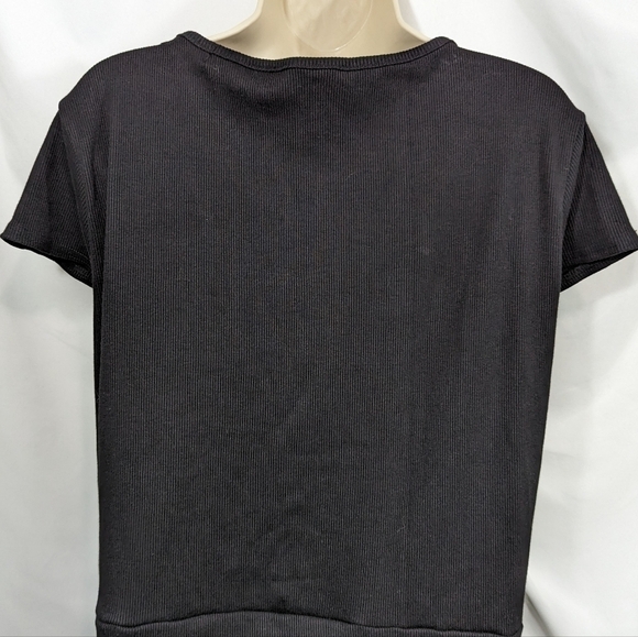 PrettyLittleThing NWT Ribbed Black Extreme Split Cap Sleeve Midi Dress Sz 16 - Picture 8 of 12